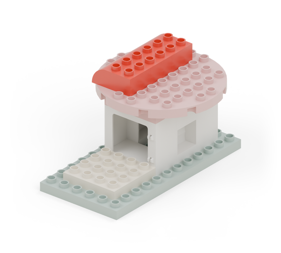 Shape the left half of the cap with three red curves in a row from back to front. Turn their rounded ends outward to the left.