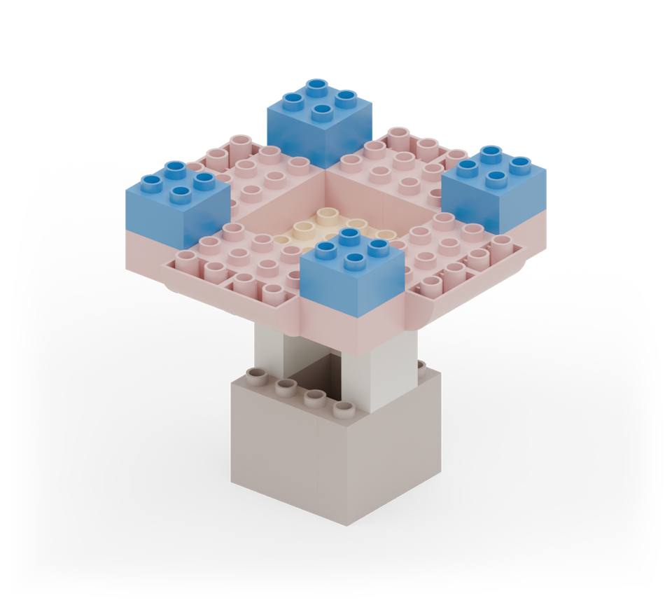 Step 10: Put a blue square above each red corner.