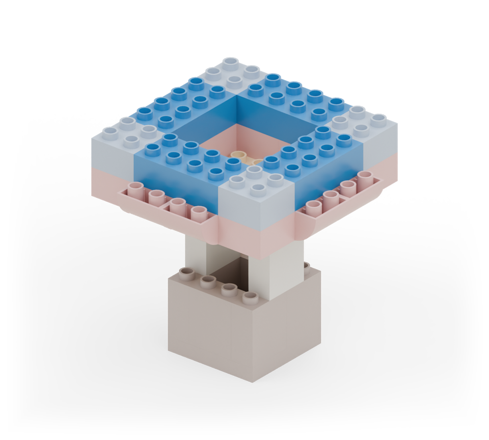 Step 11: Join the blue corners with a blue 2 × 4 brick along each side. Keep the middle empty.