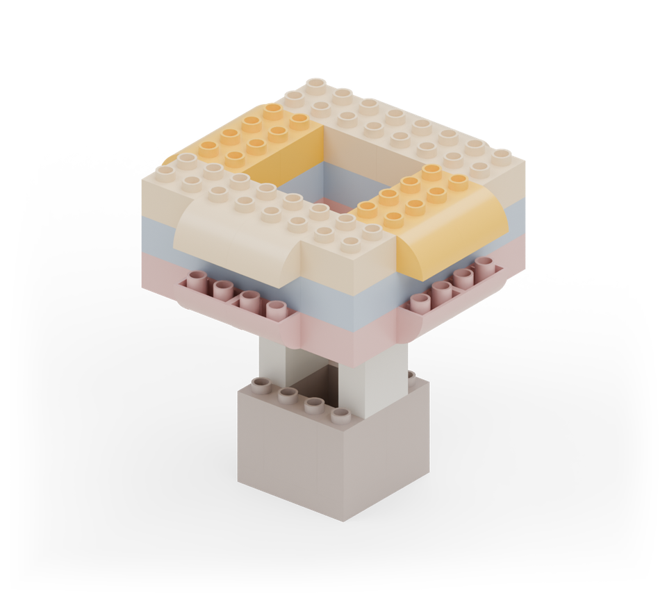 Step 14: Add two yellow curved-top bricks along each remaining side, rounded ends pointing outwards.