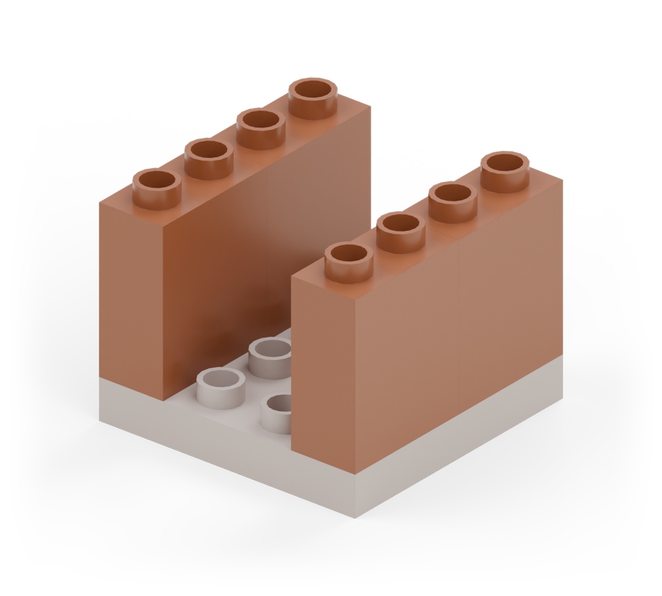 Step 2: Stand two brown narrow wall bricks down each side of the basket, end to end.