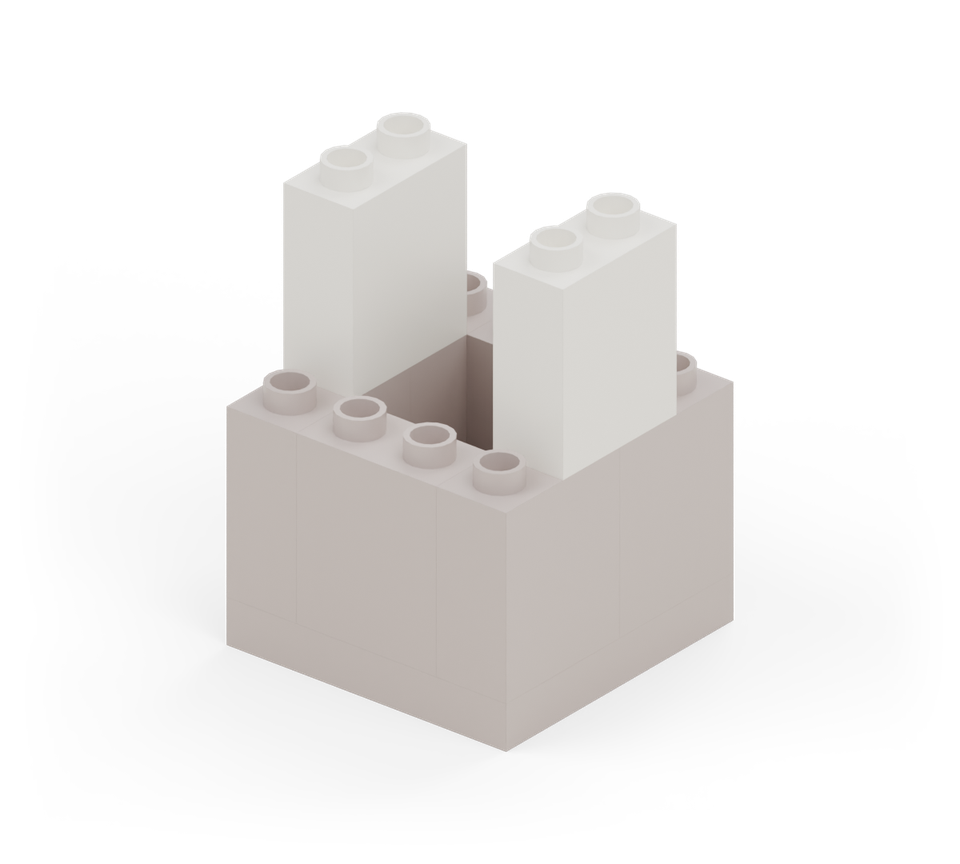 Step 4: Stand a white narrow wall brick in the middle of each side wall. These are the visible supports for the balloon.