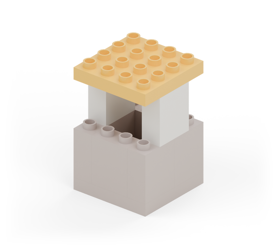 Step 5: Lay a yellow 4 × 4 plate over the supports, lined up with the basket floor.