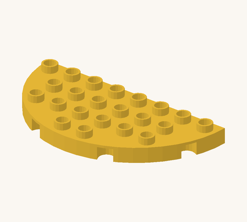 Place the yellow semicircular plate with its straight edge at the back and its rounded edge toward you. New additions are shown in their original colours; earlier pieces are lighter.