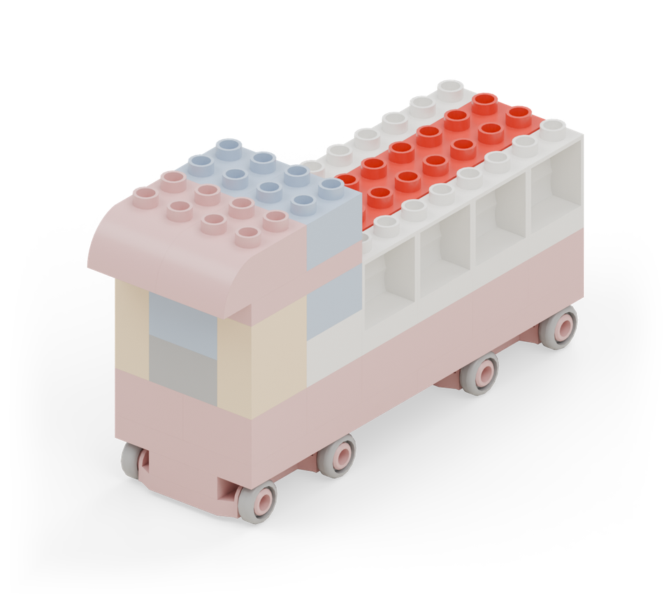 Fill the centre of the equipment bay with four red square bricks, then stack four more directly above them. The top should align with the white shutters. New additions are shown in their original colours; earlier pieces are lighter.