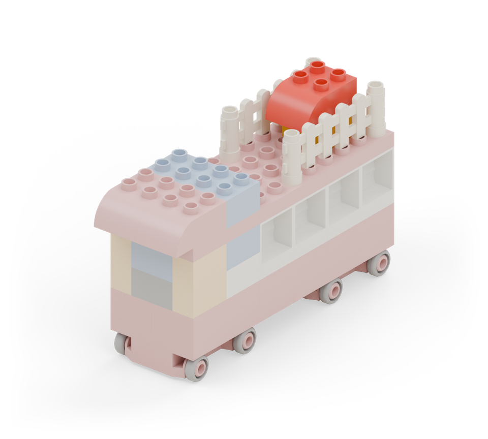Add a yellow square brick to the centre of the rear roof, then a red curved brick pointing forward, to suggest a water nozzle. New additions are shown in their original colours; earlier pieces are lighter.