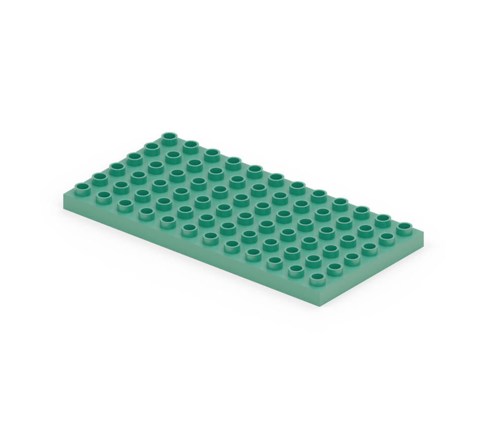 Step 1: Lay a green 6 × 12 plate across the table, with its long edge nearest you.