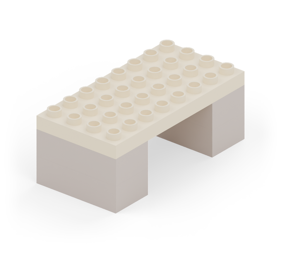 Join the supports with the cream 4 × 8 plate. Its two end rows sit on each support, and its outside edges line up with them.