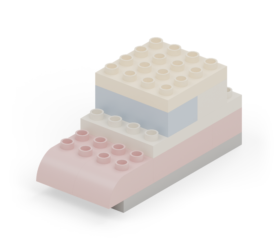 Cover the wheelhouse with the cream 4 × 4 plate. Line up all four edges. New additions are shown in their original colours; earlier pieces are lighter.