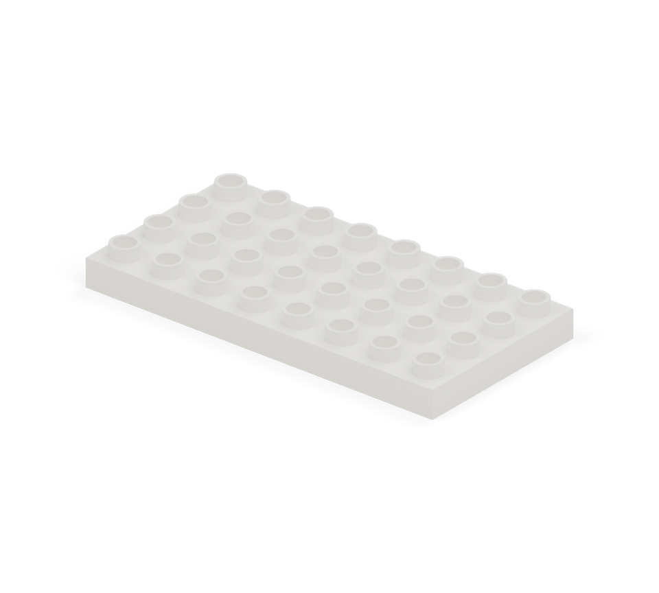 Lay a white 4 × 8 plate across the table, with its long edge nearest you. New additions are shown in their original colours; earlier pieces are lighter.
