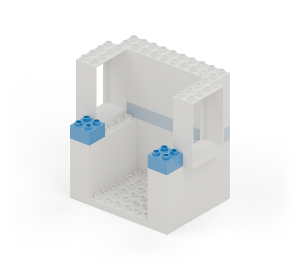 Put a blue square on each front pillar. New additions are shown in their original colours; earlier pieces are lighter.