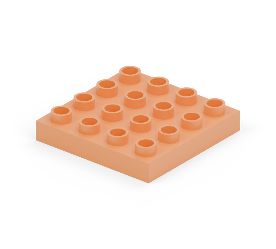 Place the orange square plate on the table for the feet.