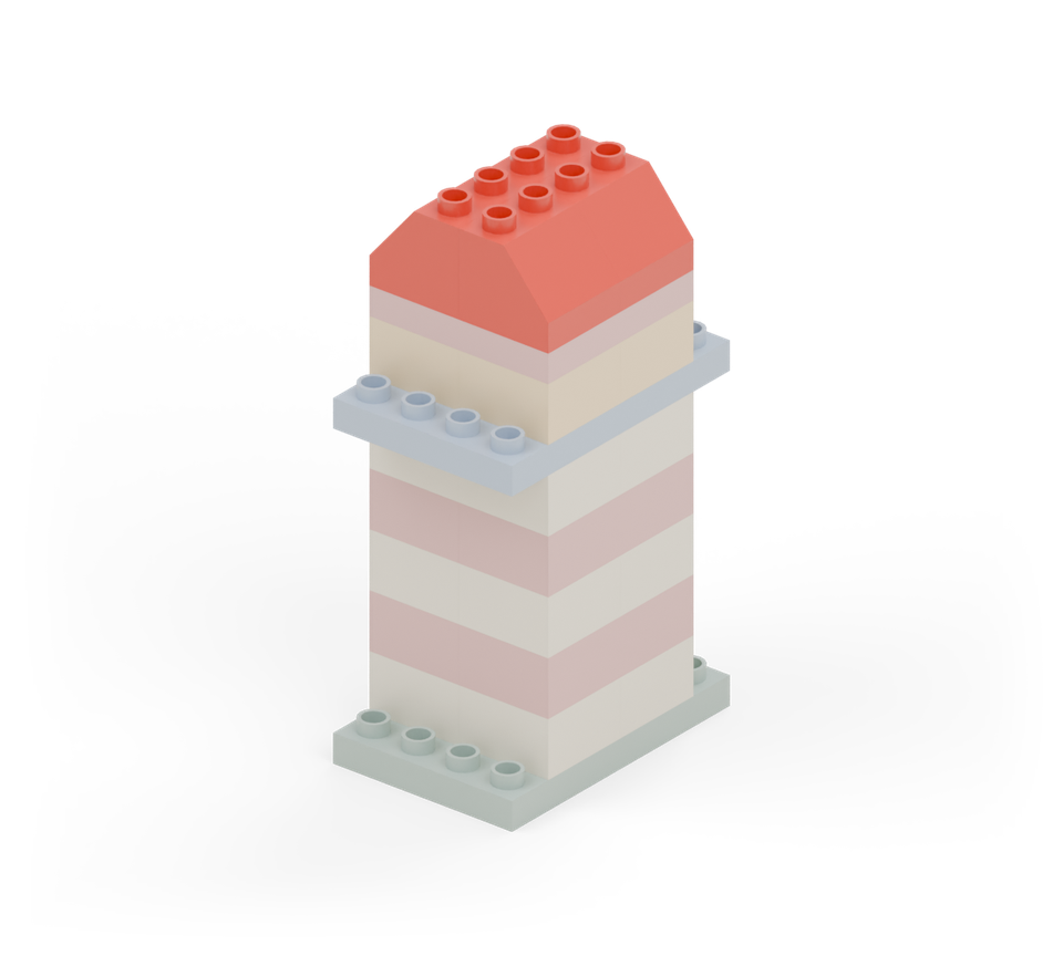 Add four red roof slopes. Point the low ends outward to the left and right, with the high edges meeting in the middle.