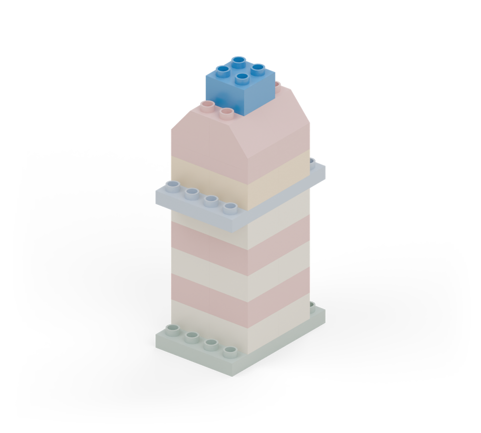 Centre the blue square brick across the top ridge to finish the beacon.