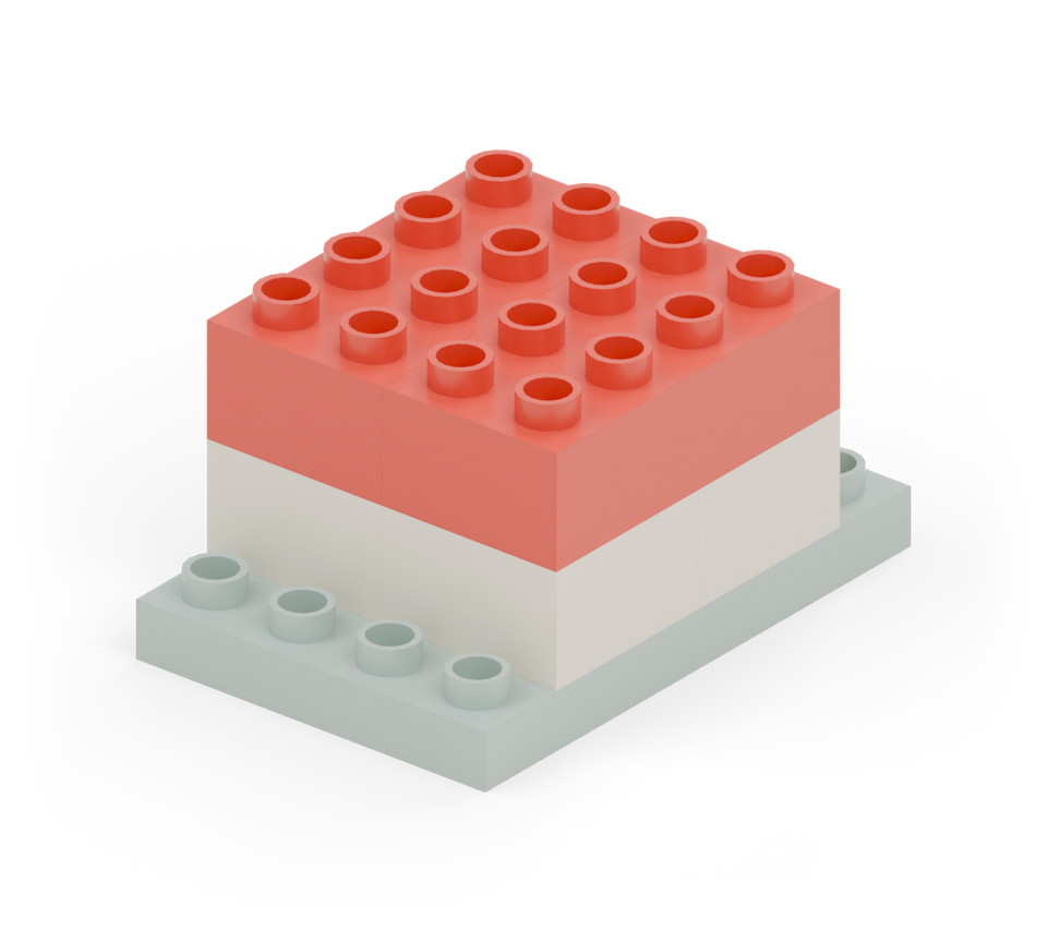 Add a red stripe with two long bricks side by side, running from back to front.