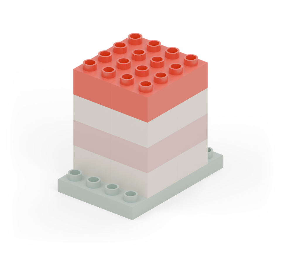 Add a red stripe with two long bricks side by side, running from back to front.