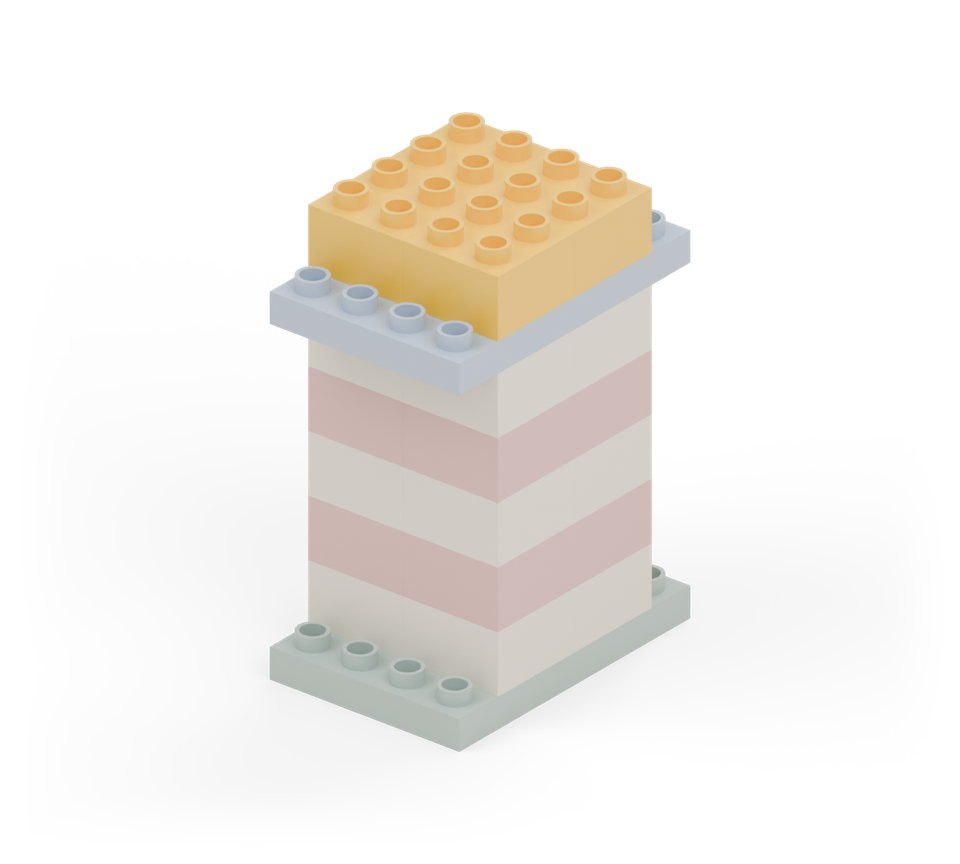 Make the lantern room with four yellow square bricks, directly above the tower.