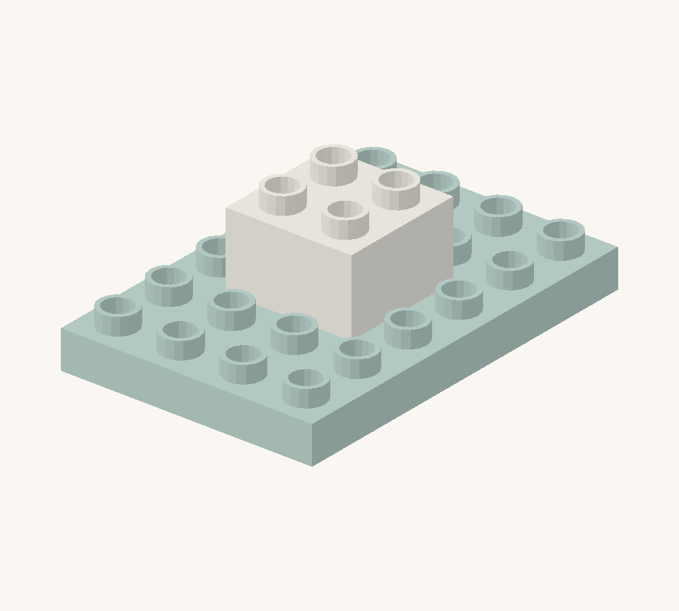 Centre a white square brick on the launch pad. Leave one stud column on each side and two rows at each end. New additions are shown in their original colours; earlier pieces are lighter.