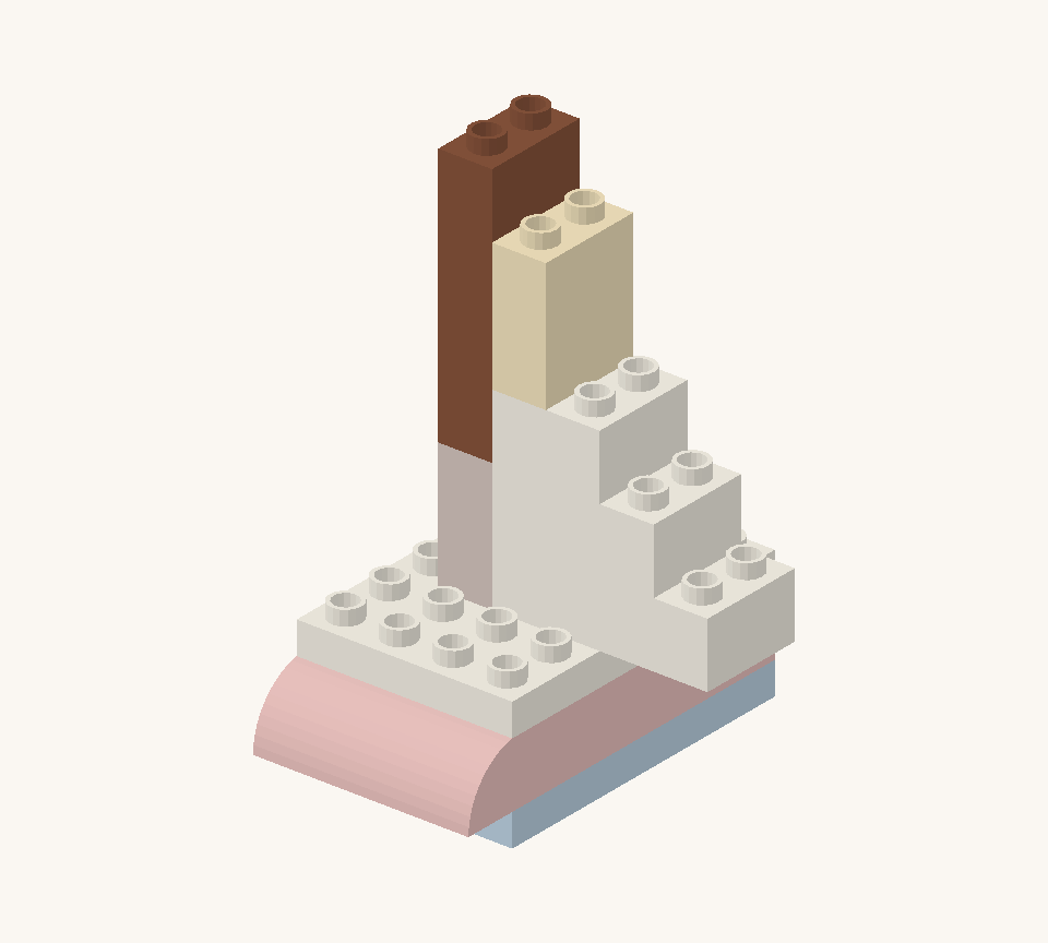 Extend the mast with two more brown wall bricks, one above the other. Finish the tall sail with a cream wall brick beside the mast, above the cream square. New additions are shown in their original colours; earlier pieces are lighter.