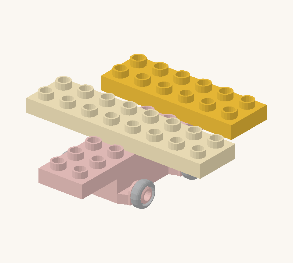 Add the yellow medium plate across the back two rows of the spine as the tailplane. Centre its six-stud span left to right. New additions are shown in their original colours; earlier pieces are lighter.