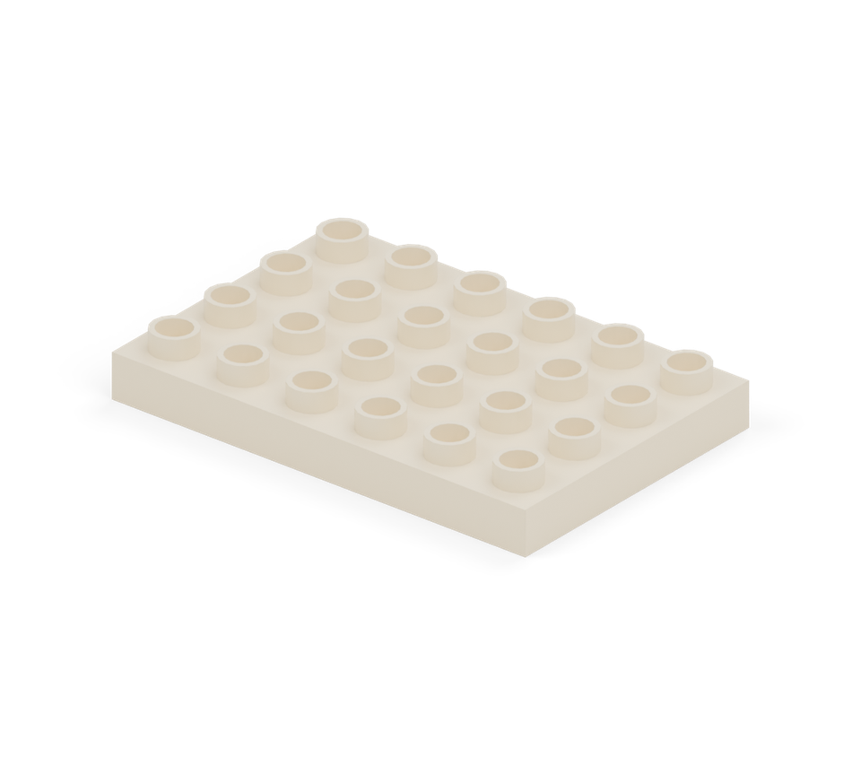Step 1: Lay the cream 4 × 6 plate across the table, with the six-stud edge nearest you.