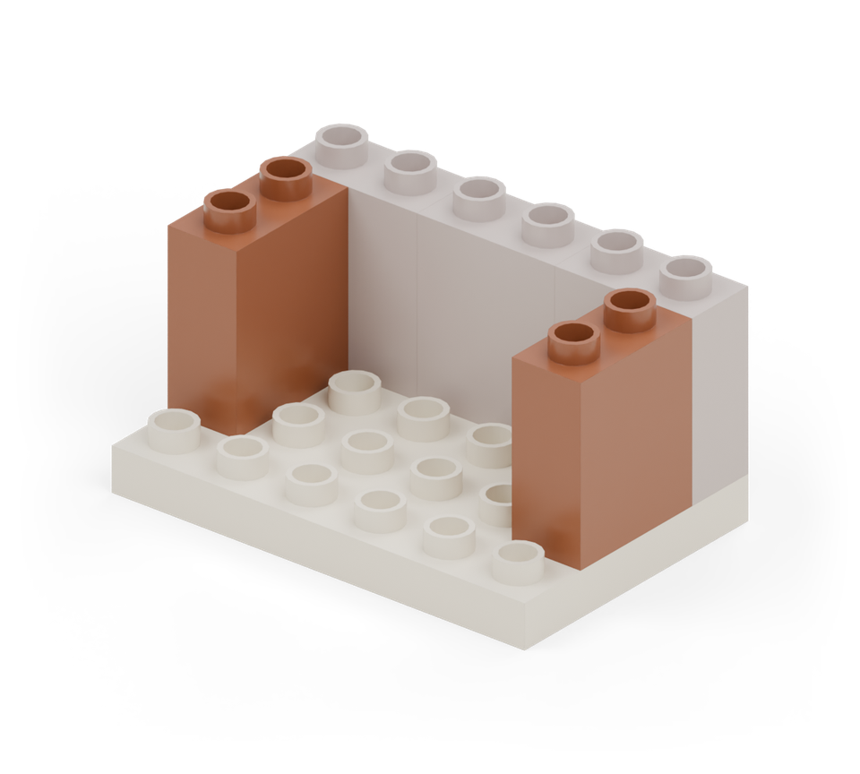Step 3: Put a brown wall brick along each short edge between the corners. Leave the middle open.
