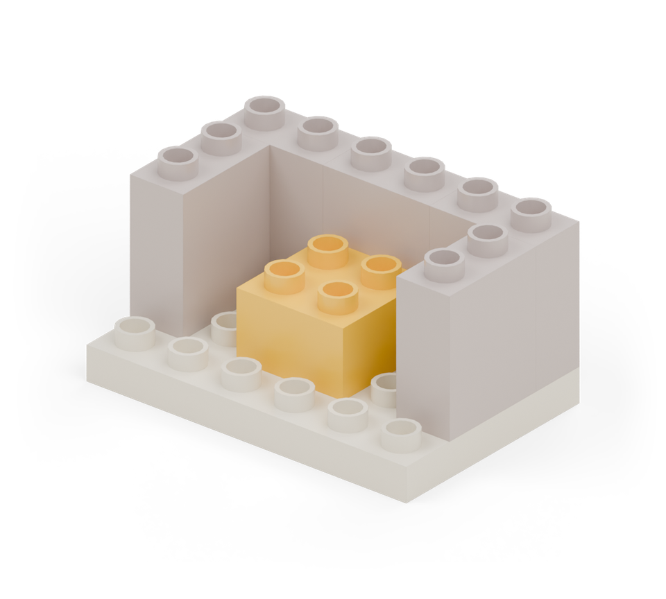 Step 4: Place the yellow square brick on the floor in the middle. This is the treasure. There is room to lift it out when the chest is open.