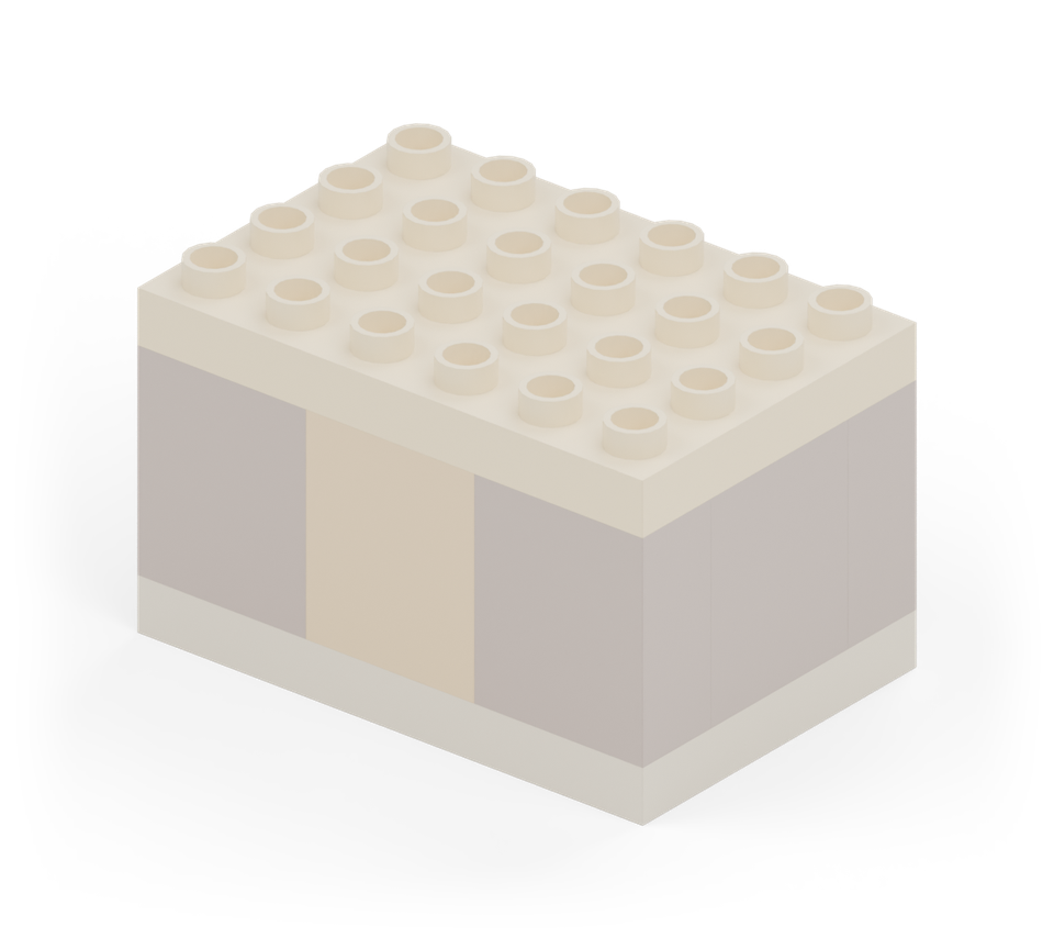 Step 6: Close the chest with the second cream 4 × 6 plate. Line it up with the floor and press it onto the wall tops.
