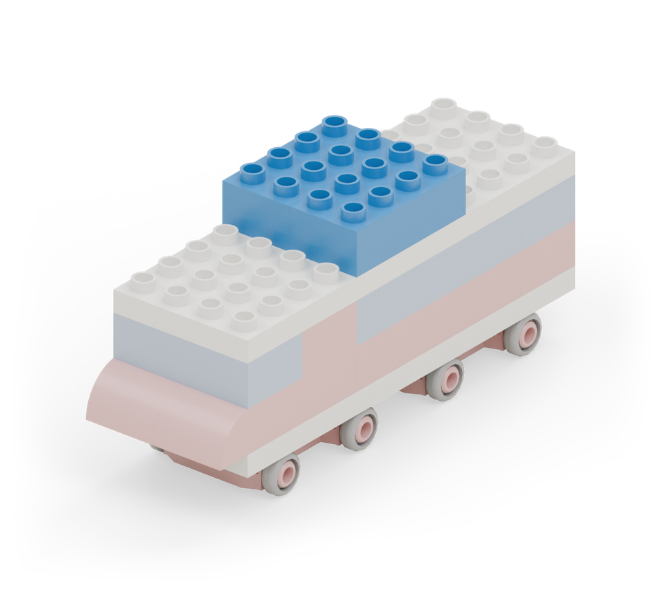 Step 9: Join the upper floor halves with two blue 2 × 4 bricks side by side, crossing the join as before.