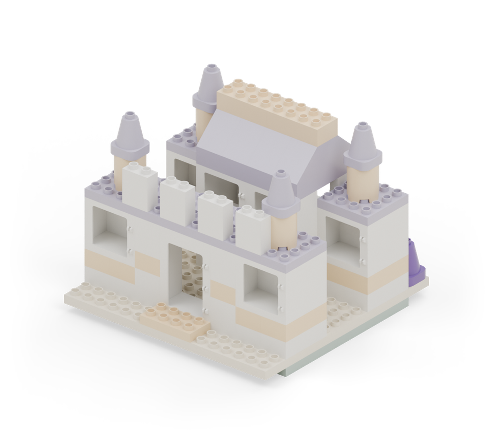 Finish the rear terrace ends with a purple cone at each corner. New additions are shown in their original colours; earlier pieces are lighter.