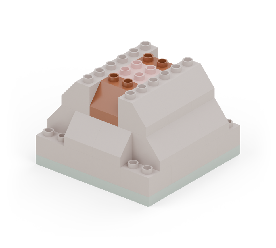 Step 8: Close the upper ring with a brown slope across each end. Their high edges face the crater.