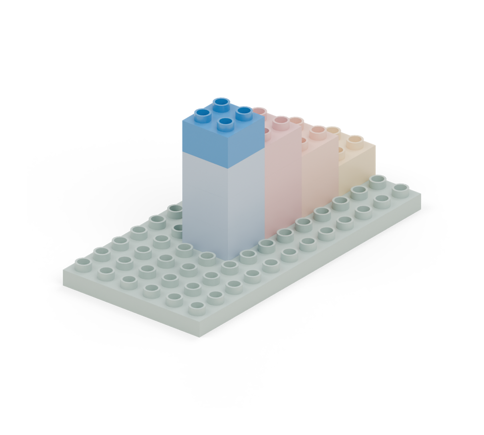 Add one blue square brick to the blue stack to make the highest step.