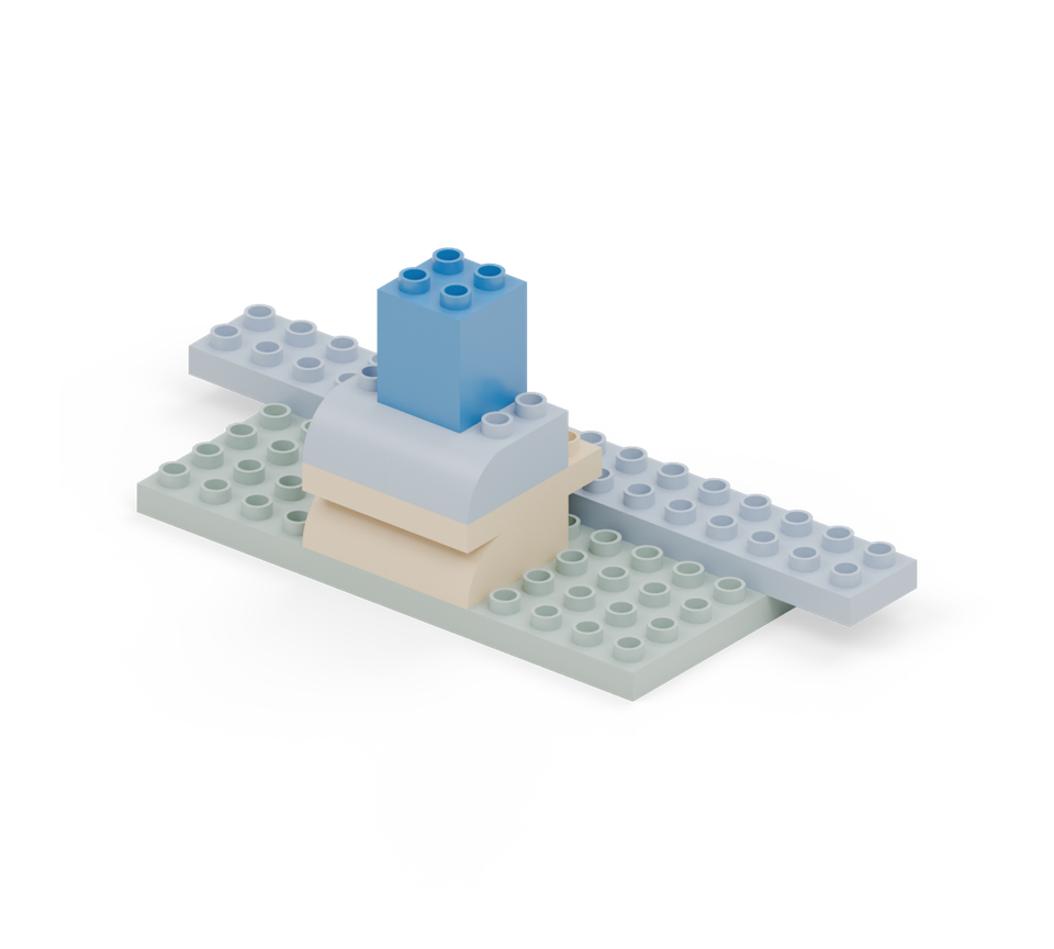 Step 5: Stand a blue double-height square brick on the back half of the body, centred between the two curves.