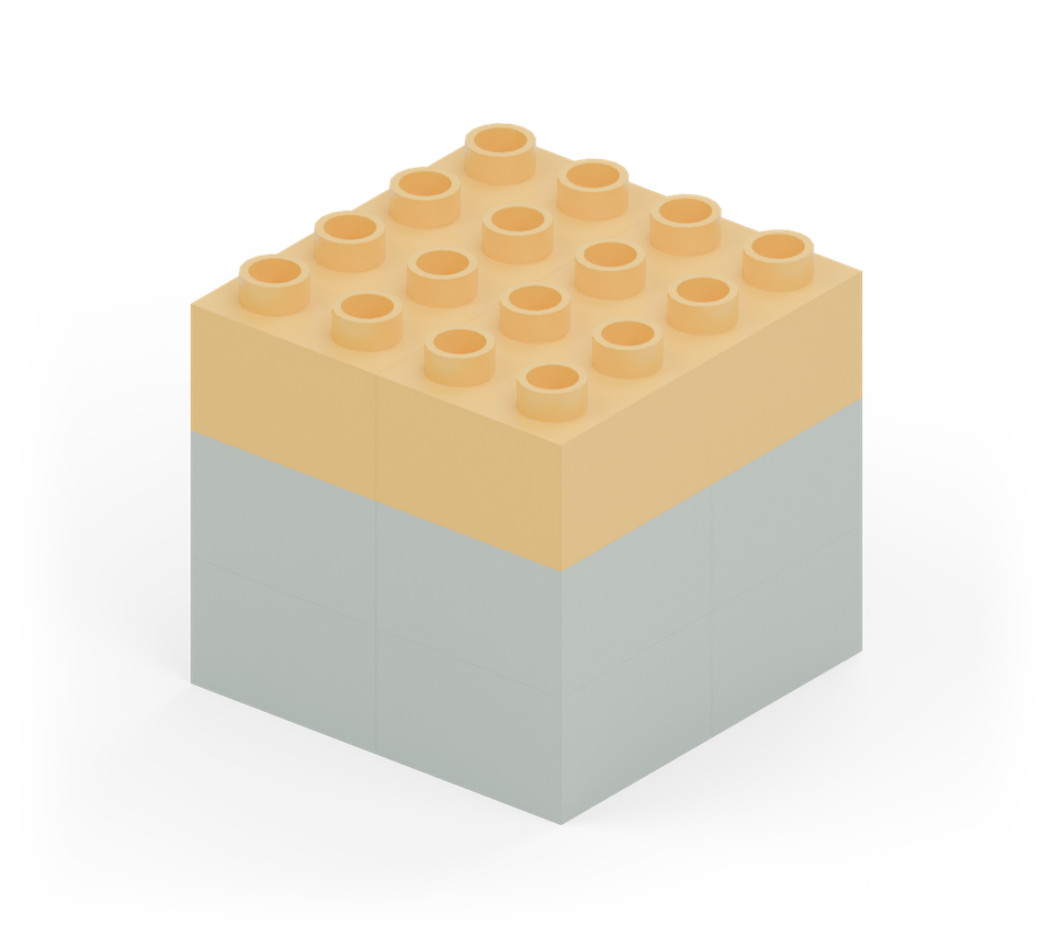 Make the seat with two yellow long bricks, side by side, running from front to back. New additions are shown in their original colours; earlier pieces are lighter.