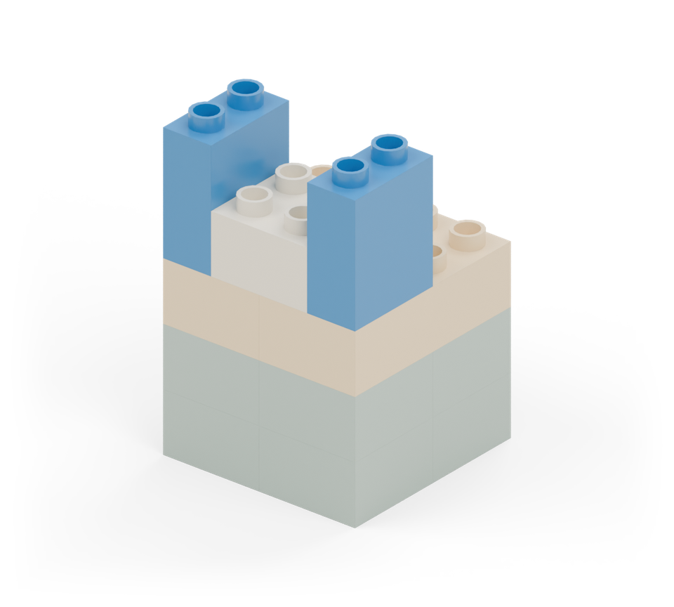 Place a blue wall brick beside each side of the cushion to make the arms. New additions are shown in their original colours; earlier pieces are lighter.
