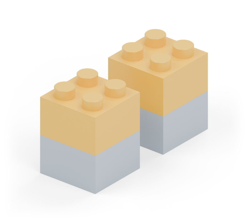 Put a yellow square brick on each blue brick. New additions are shown in their original colours; earlier pieces are lighter.