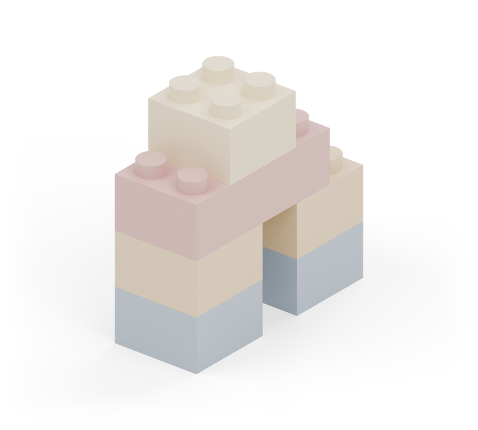 Add the cream square brick on top, centred along the red brick. New additions are shown in their original colours; earlier pieces are lighter.
