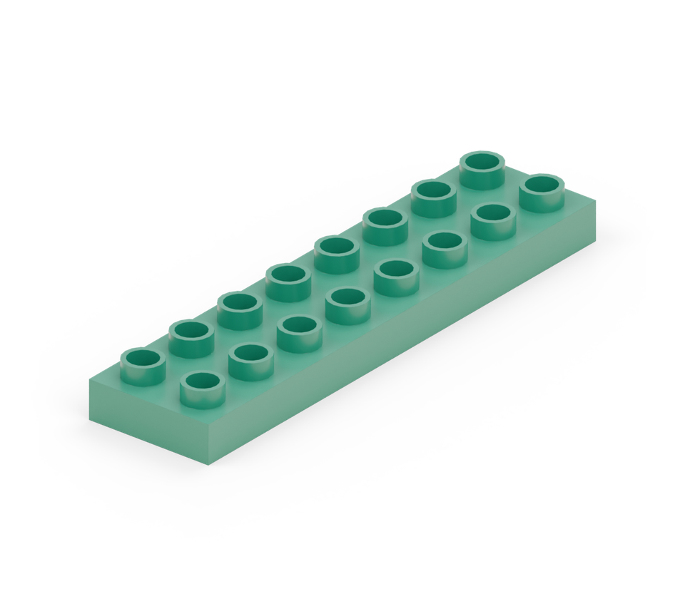 Put the green long plate on the table. New additions are shown in their original colours; earlier pieces are lighter.