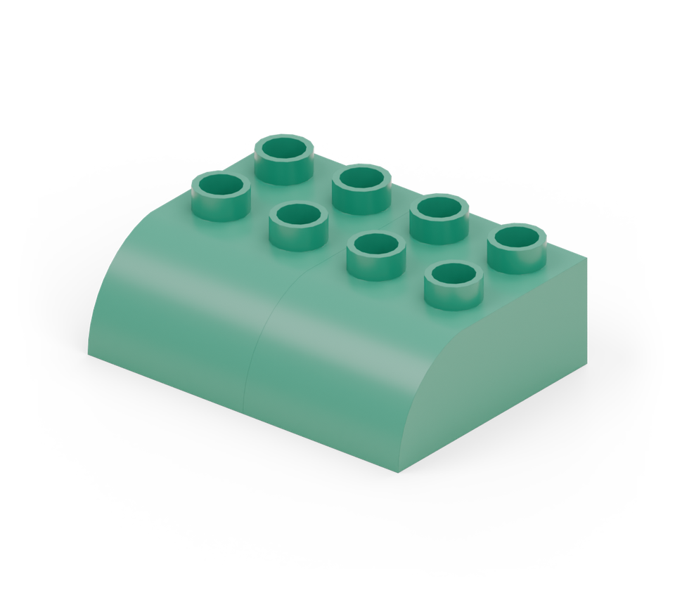 Step 1: Place two green curved bricks side by side, with their rounded ends towards you.