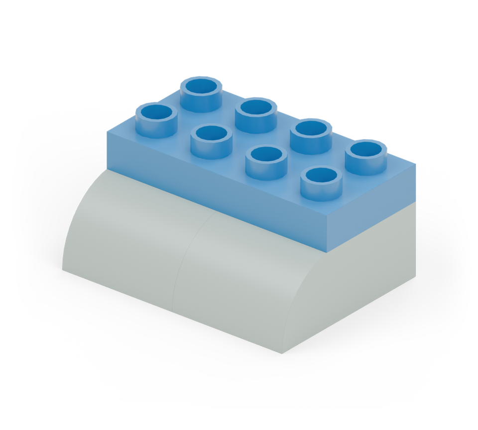 Step 2: Join the feet with a blue 2 × 4 plate across their back two rows.