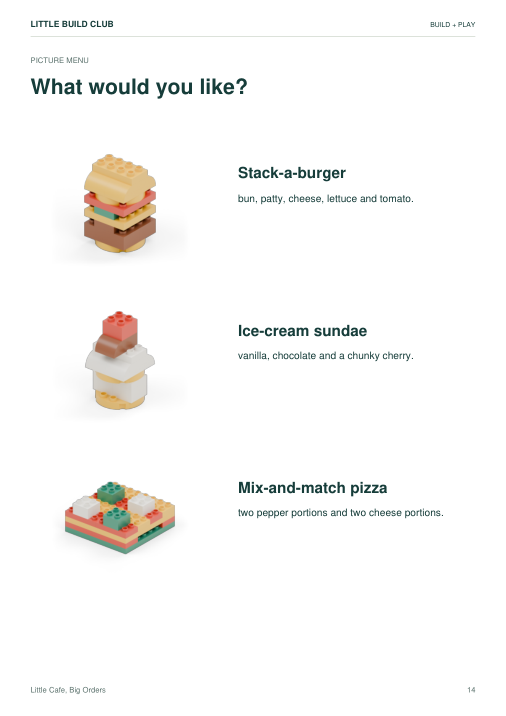 A printable activity included in Little Cafe, Big Orders