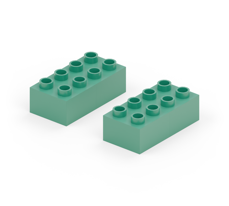 Step 1: Set out four green squares in two pairs. Leave two clear columns between the left and right feet and no rows between the back and front pairs.