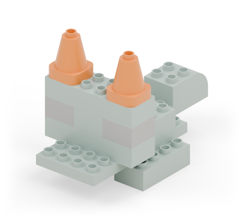 Step 8: Put an orange cone at each end of the frill. Leave the two middle columns clear.