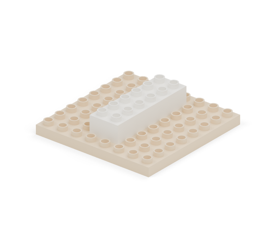 Step 2: Join the floor plates with a white 2 × 6 brick down the middle. Leave one clear row at the back and front.