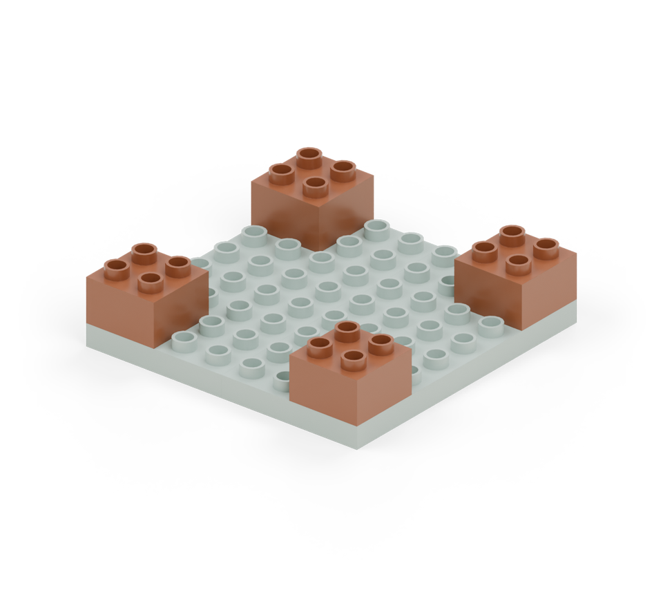 Step 2: Put a brown square at each corner of the green floor.