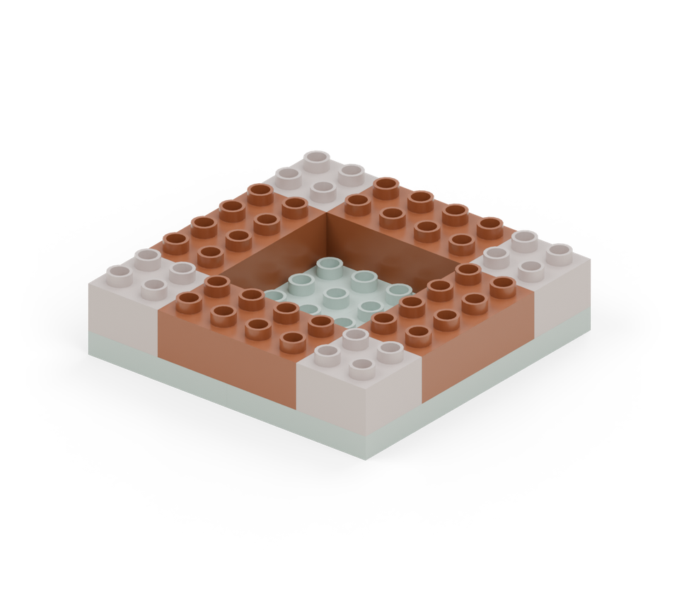 Step 3: Join the corners with a brown 2 × 4 brick along each edge. Keep the middle open.