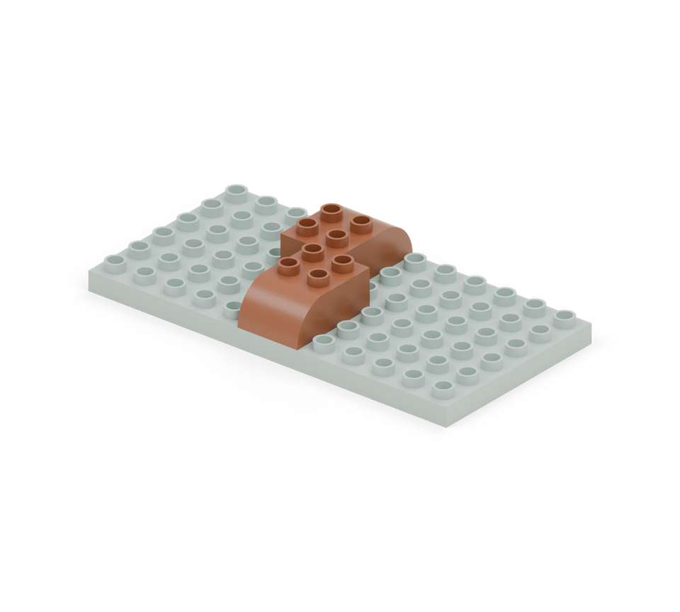 Step 2: Put two brown curved bricks between the plants, rounded ends pointing towards the front and back.