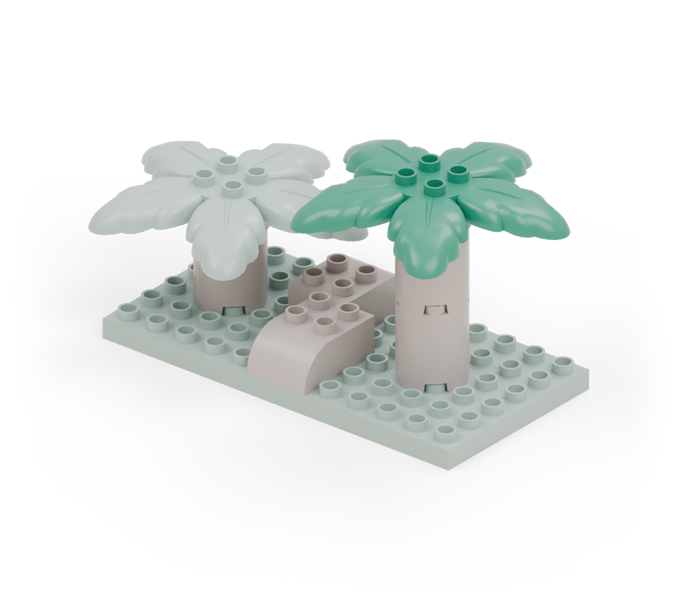 Step 6: Put a green leaf piece on the taller trunk, with its four middle studs above the tower.