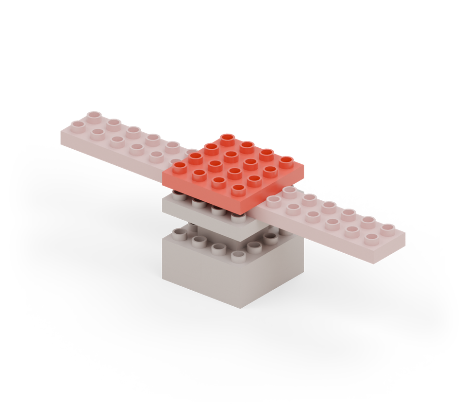 Step 4: Join the wings with a red 4 × 4 plate centred above the rock.