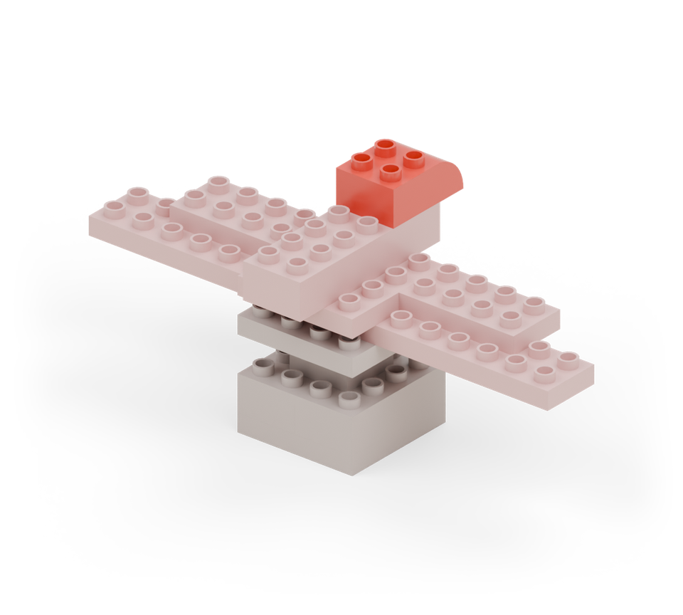 Step 7: Put a red curved brick on the back of the body, rounded end pointing backwards.
